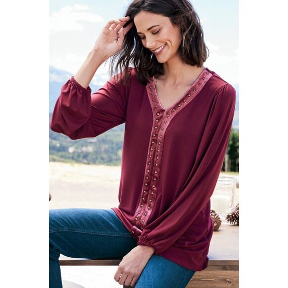 NWT Soft Surroundings Plus 2X Adornment Top in Cabernet Velvet 2FN17 - Picture 1 of 10